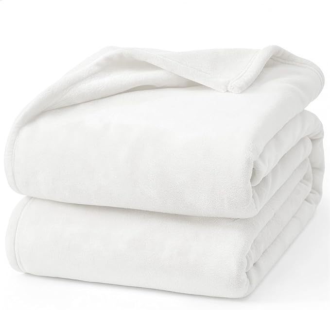 Hansleep Flannel Fleece Throw Blanket Twin Size, Super Soft Fluffy Bed Plush Blanket Throw, Luxury Fuzzy Cozy Couch Blanket for All Seasons, White, Twin 60x80