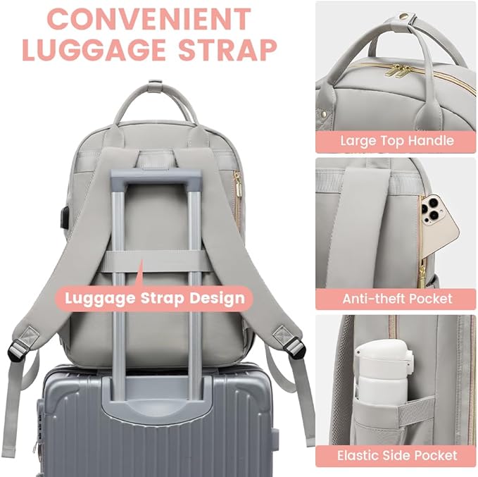 LOVEVOOK Laptop Backpack for Women, Water Resistant Travel Work Backpacks Purse Stylish College Business Teacher Nurse Computer Bag with USB Charging Port, Fits 15.6" Laptop