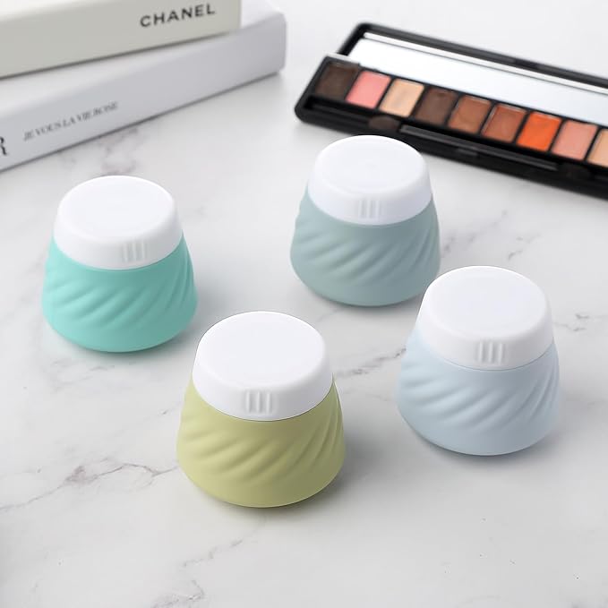 Gemice Silicone Cream Jars TSA Approved Travel Size Containers with Toiletry Bag, Wide Mouth Leak-proof Travel Accessories with Lid for Cosmetic Cream (4 Pack)
