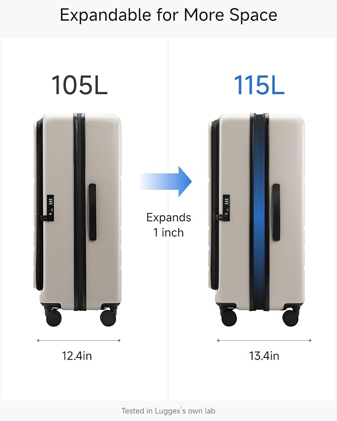 LUGGEX Checked Suitcase with Spinner Wheels, FLO5 Top Opening Expandable Polycarbonate Hard Shell Suitcase with TSA Approved Lock (FX-Core, Beige, 28 Inch)