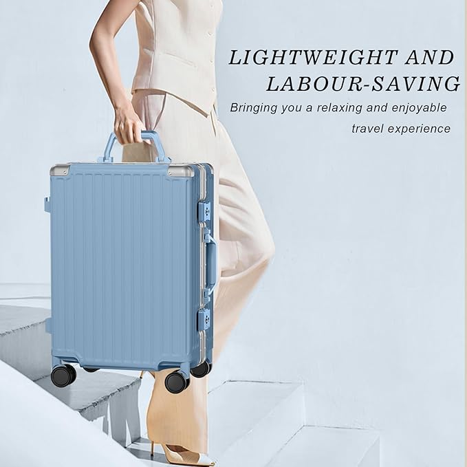 AnyZip Luggage PC+ABS Aluminum Frame Zipperless Checked Luggage Hard Shell Suitcase with TSA Lock Double Spinner Wheels 24 Inch Haze Blue