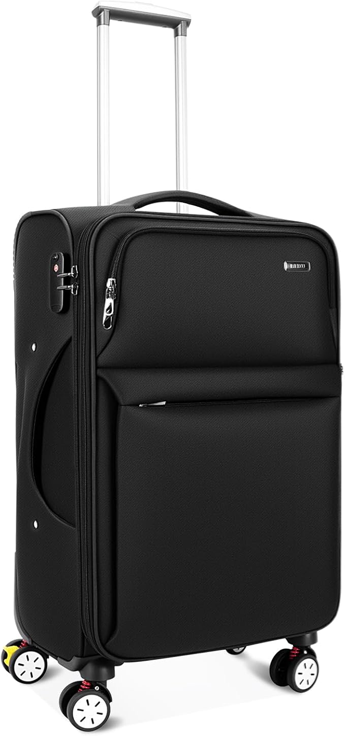 VJI Softside Expandable Checked Luggage with Spinner Wheels, Lightweight Fabric Suitcase with TSA Lock, Smooth Rolling Travel Luggage for Business and Vacation, 25 Inch