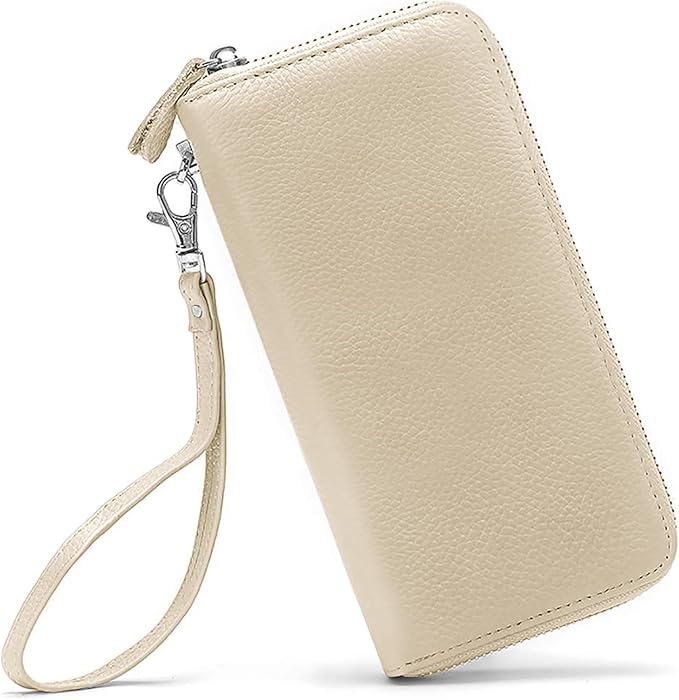 Moflycom Womens Wallet RFID Blocking Genuine Leather Zip Around Wallet Clutch Wristlet Travel Long Purse for Women