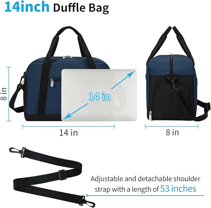 Small Gym Bag 14 inch lightweight Carry On Mini Duffel Bag with Shoe Compartment for Travel Sport - Navy Blue