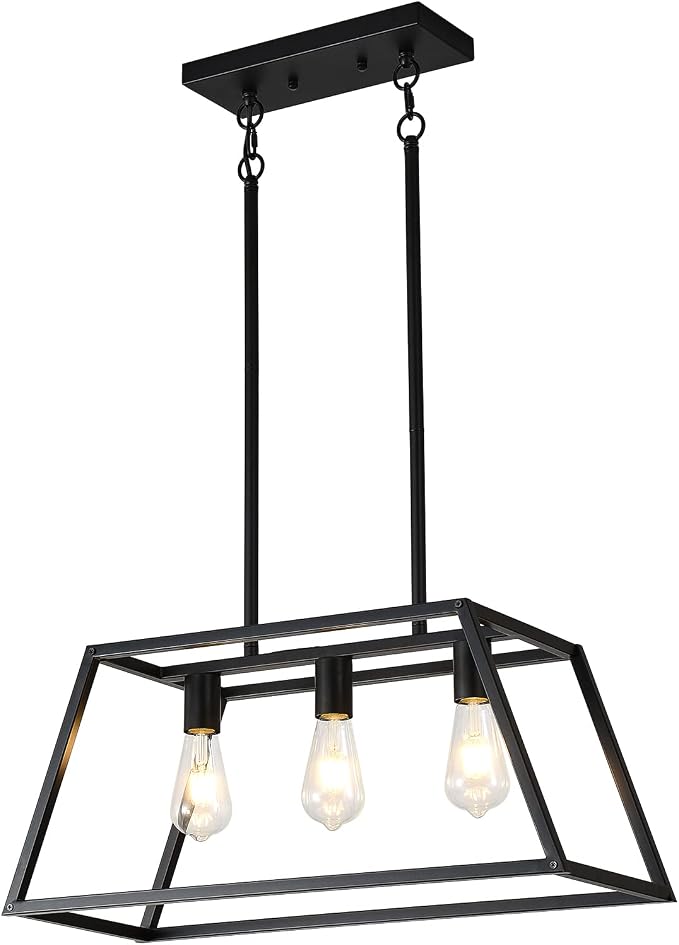 Kitchen Lighting Fixtures Ceiling Hanging Modern Linear Hanging Matte Black 3-Light Industrial Pendant Lighting for Kitchen Island