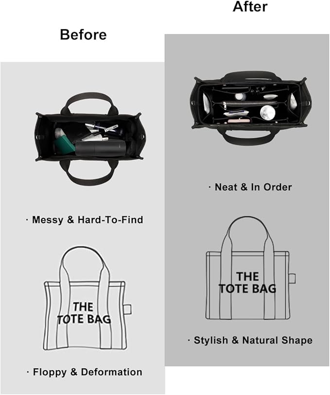 ZTUJO Purse Organizer Insert For Handbags, Silky Bag Organizer With 2 Zippers For Speedy Neverful Tote and More (Black, Large)