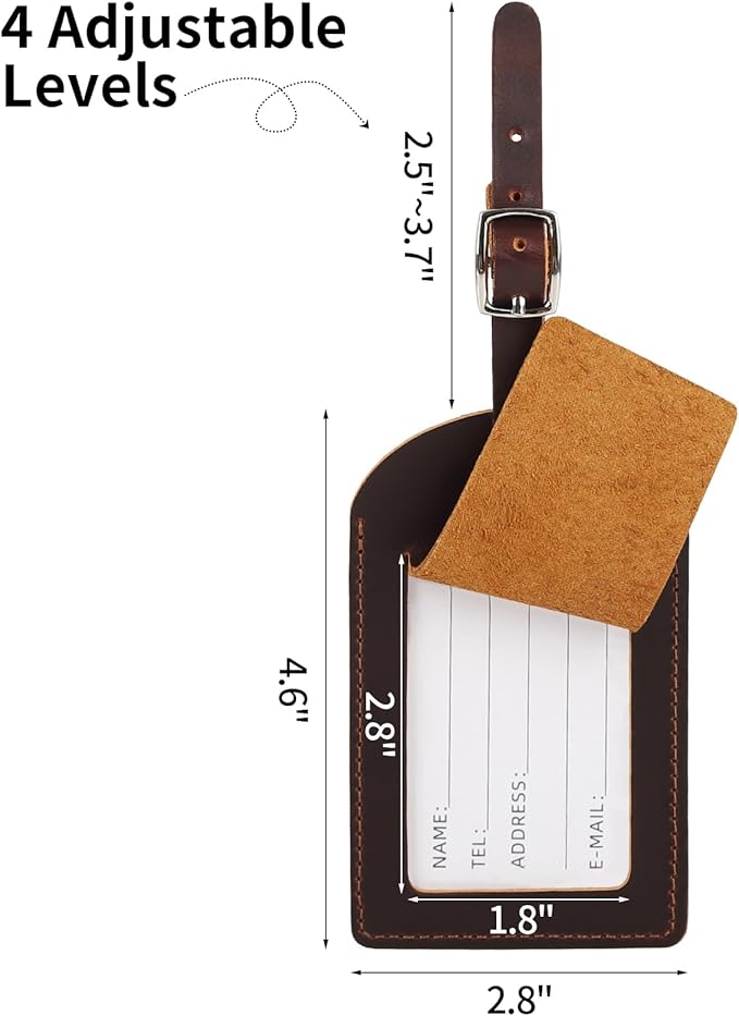 Ringsun Genuine Leather Luggage Tag for Suitcases ID Tags Bag Tags for Luggage (2 Pack)