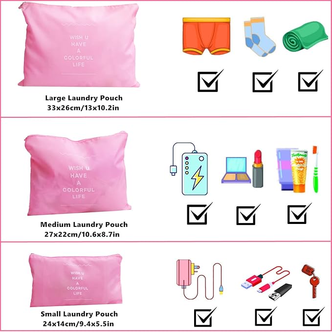 6 Pack Packing Cubes for Suitcases, Luggage Organizer, Travel Bag Organizer Storage Bags, Travel Cubes Compression (Pink)