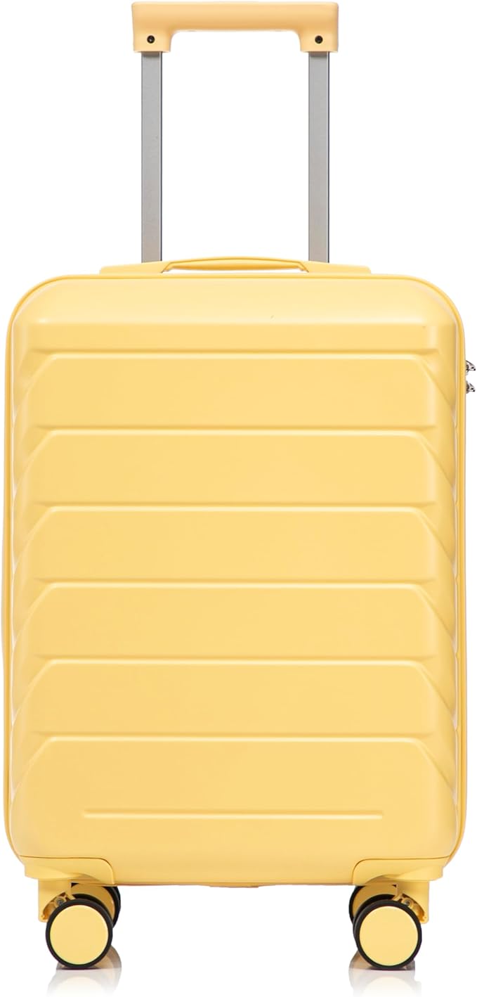 28 Inch Checked-Large Luggage, Lightweight ABS Hard Shell Suitcase with Spinner Wheels, Expandable Travel Luggage with Combination Lock & Side Hooks for Men Women (Yellow, 20)