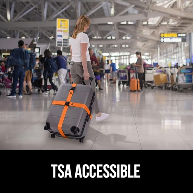 GORILLA GRIP Heavy Duty Adjustable Luggage Straps for Suitcases, Easy to Identify Travel Belt Connector Holds Suitcase Together, Extends Life of Bag, Strap Connects Two Bags, Accessories 2 Pack Orange