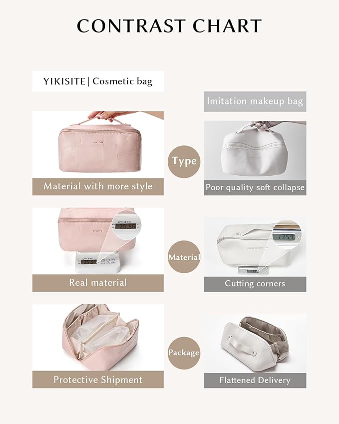 Makeup Bag, Cosmetic Bags toiletry bag for Women, Waterproof PU Leather Make Up Pouch Organizer Travel Essentials Organizer with Divider For (Pink)