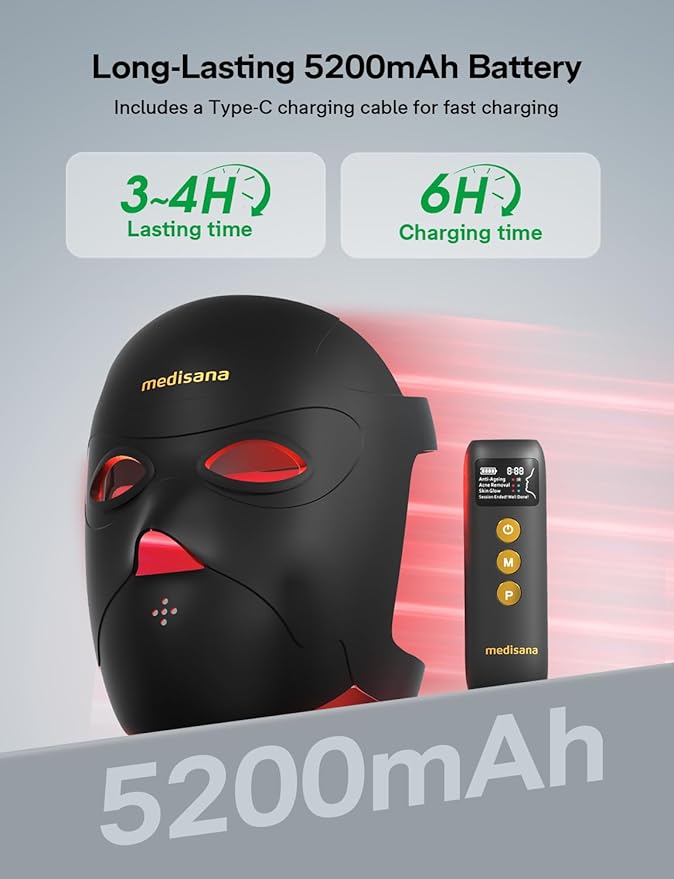 Medisana 3D Red Light Therapy Mask for Face, 336 LEDs Light Therapy Mask with 3 Modes - NIR 830nm, Red 630nm, Blue 415nm - Cordless & Rechargeable LED Face Mask for Home, Skincare Gifts for Women Mom