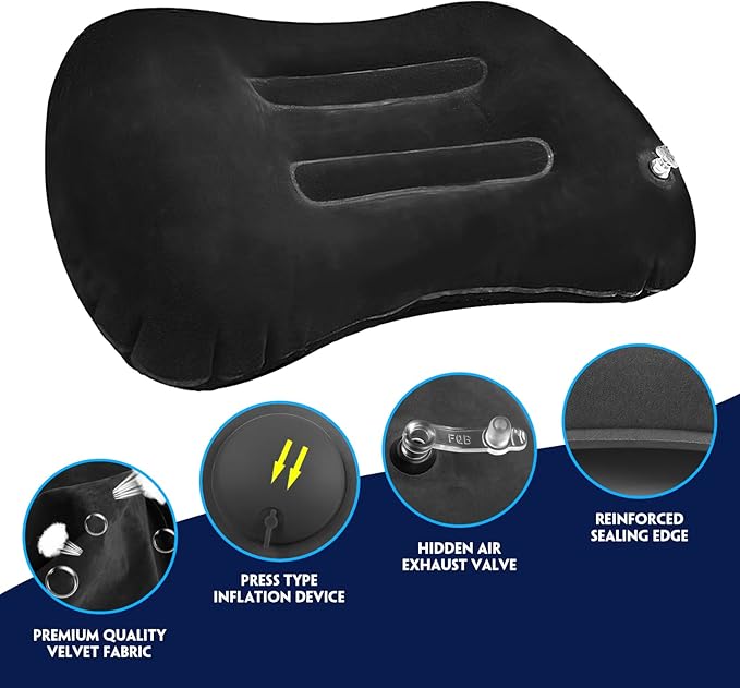 Ultralight Inflatable Camping Travel Pillow - Inflatable Pillow for Neck Lumbar Support,Upgrade Backpacking Pillow,Travel Air Pillows for Camping,Hiking,Backpacking,Press Inflate (Black)