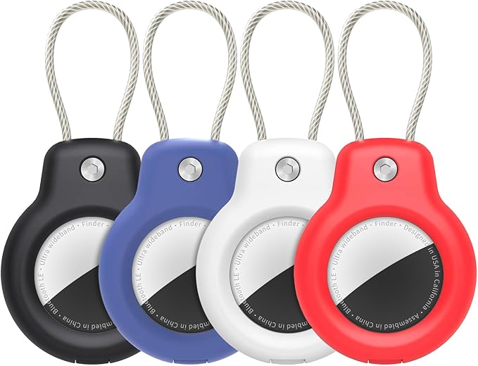 SPGUARD for AirTag Holder Case with Keychain 1st/2nd Air Tags-4 Pack for Apple Air Tag Holder with Wire Cable Lock Key Ring Chain Air Tagholder Accessories for GPS Item Tracker Kids,Keys,Luggage