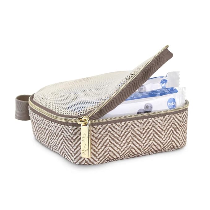 Itzy Ritzy Packing Cubes for Travel – Set of 3 Packing Cubes or Travel Organizers – Each Cube Features a Mesh Top, Double Zippers and a Fabric Handle (Taupe)