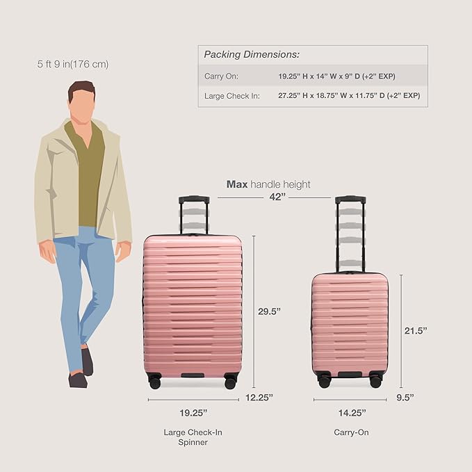 U.S. Traveler Boren Expandable Hardside Rugged Travel Luggage with 8 Spinner Wheels, Rose Pink, 2-Piece Set