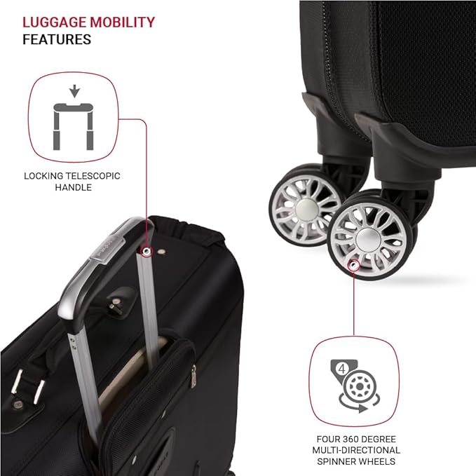 SwissGear 7895 Premium Garment Bag with Spinner Wheels, Amazon Exclusive, Bonus Hanging Feature, 24-Inch Luggage - Black