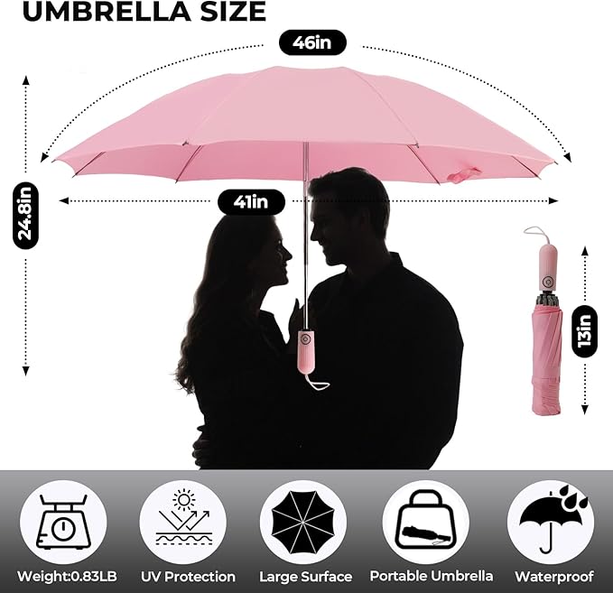 ZDSSM Compact Inverted Travel Umbrella, Automatic Open Close, 9-Rib 46 Inch Windproof Umbrella, Waterproof UPF 50+, Portable Umbrellas for Men, Women, Travel, and Daily Use