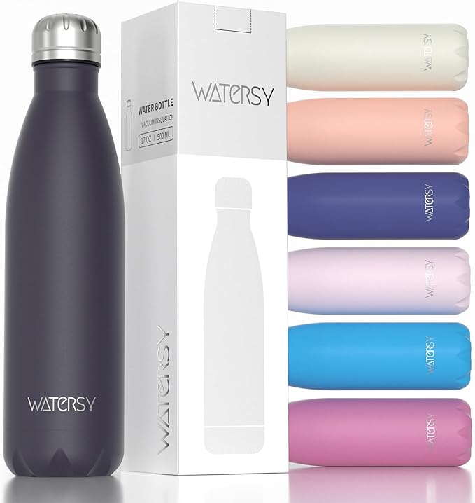 WATERSY Stainless Steel water bottles,17oz/500ml Insulated Water Bottles,Dark Purple metal water bottle Keeps Drink Cold and Hot,BPA Free kids water bottles for School,Gym,Travel,Sports
