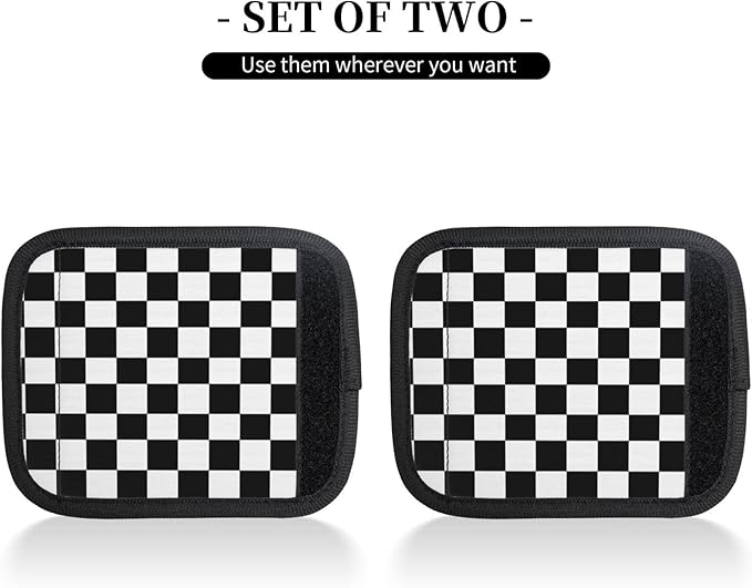 Black White Checkered 2PCS Luggage Handle Wrap for Suitcase Neoprene Luggage Handle Covers Comfort Suitcase Luggage Identifiers Travel Accessories