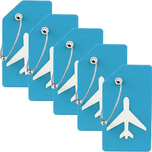 5 Pack Silicone Luggage Tag for Suitcases with Stainless Loop, TSA Approved, Privacy Protection Travel Essentials Bag Tags by Gostwo, Sky Blue