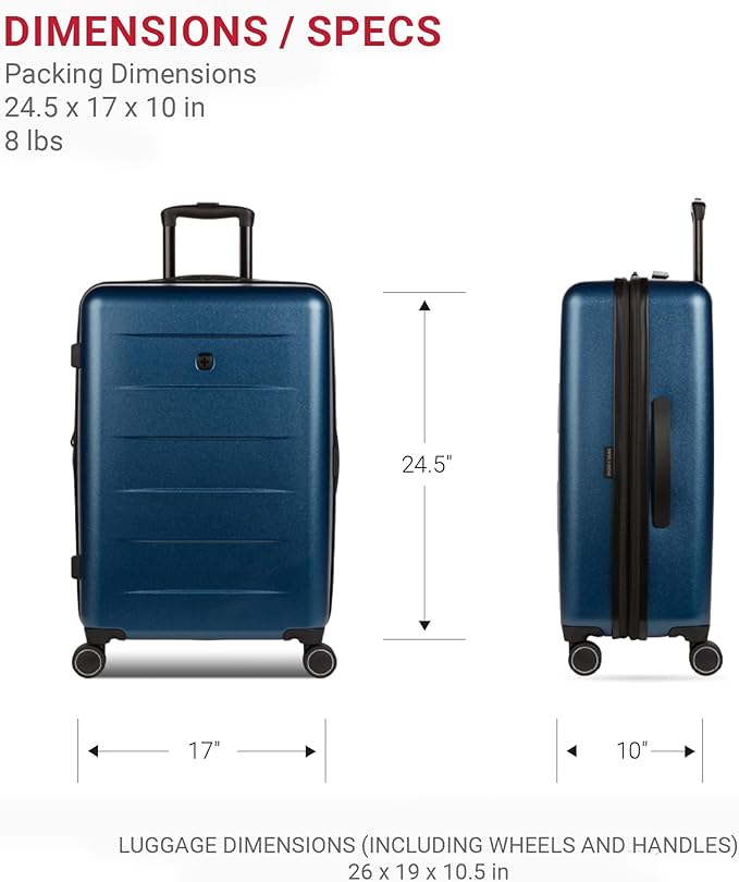 SwissGear 8020 Eclipse Hardside Expandable Luggage with Spinner Wheels, Navy, Checked-Medium 24-Inch