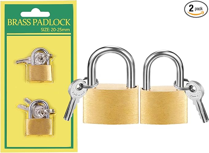 2 Pcs Small Solid Brass Locks with Keys, 20mm + 25mm Mini Key Locks, for Luggage, Backpack, Gym Locker, Jewelry Box (20-25mm)