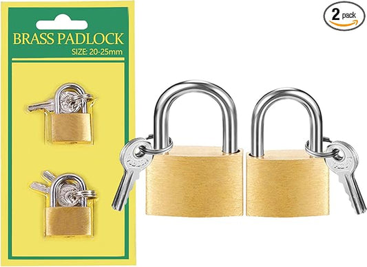 2 Pcs Small Solid Brass Locks with Keys, 20mm + 25mm Mini Key Locks, for Luggage, Backpack, Gym Locker, Jewelry Box (20-25mm)