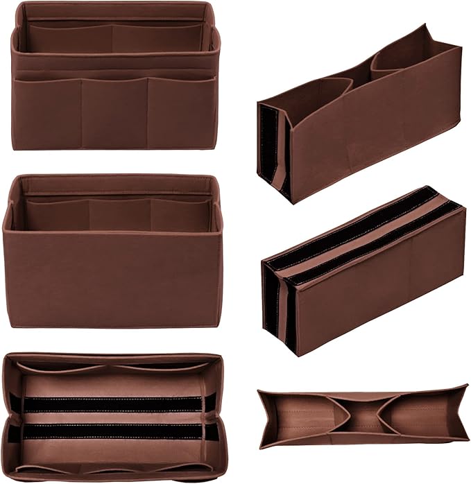 DailyPlus Purse Organizer Insert Felt Bag Organizer Handbag Organizer Insert Bag In Bag Organizer for Tote Purse Bag 14 Pockets Brown Large