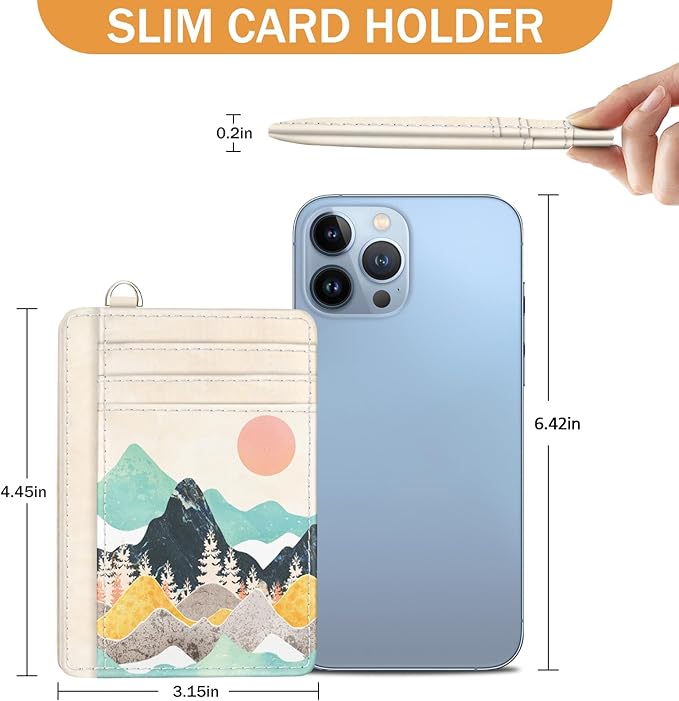 Yonlevres Credit Card Holder Slim Wallet, Sunrise Mountain RFID Wallet Women Front Pocket Card Holder Travel Thin Small Cute ID Window PU Leather RFID Blocking Case Organizer