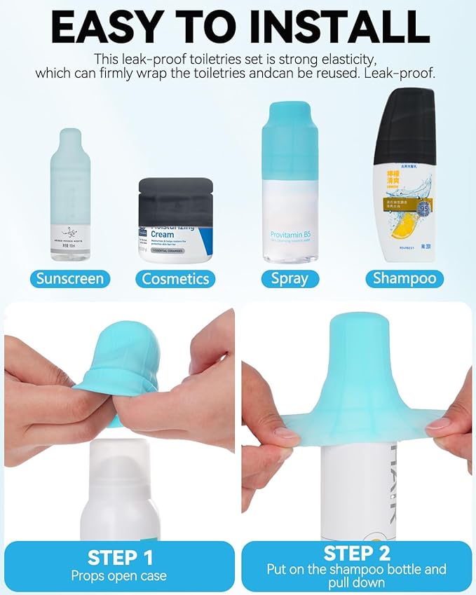 16 Pack Silicone Bottle Cover,Travel Essential for Women Men,Cruise Ship Essentials 2025,Beach Vacation Essentials,Travel Size Toiletries,Airplane Travels Accessories Elastic Sleeves,Leak Proofing