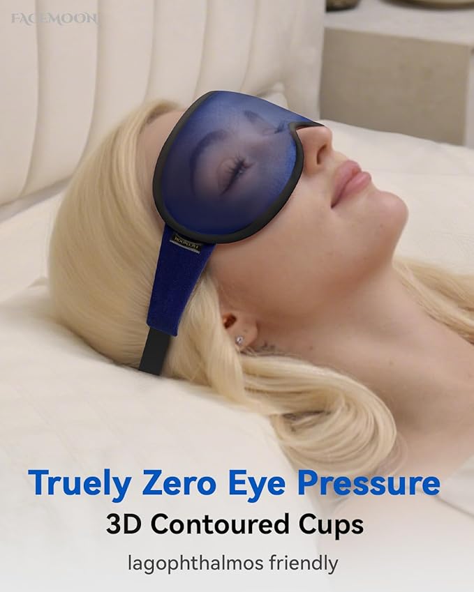 Weighted Blackout Sleep Mask, 3D Contoured Zero Eye Pressure, Lash-Friendly Deep Eye Cups, Adjustable Slide Buckle Strap, Spring Break & Beach Vacation Essential, Summer Travel Sleep Mask (Navy Blue)