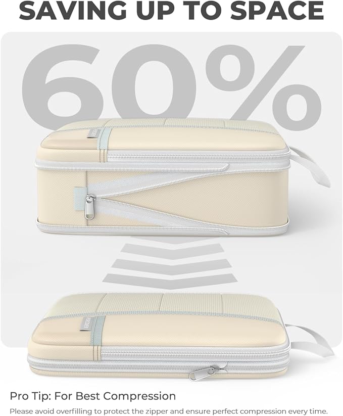 Percover Compression Packing Cubes 4-Piece Set, Packing Cubes Compression for Travel with Label Pockets, Travel Organizer for Carry On & Checked Luggage, Beige