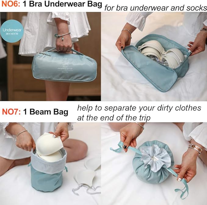 Travel Packing Cubes 8 Pcs Set, Luggage Packing Organizers with Shoe Bag and Toiletry Bag