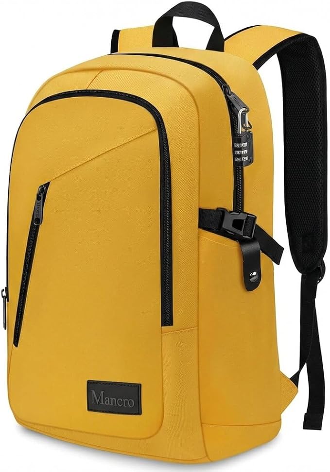 Mancro Travel Laptop Backpack, 15.6 in Anti Theft Backpack for Women Men, Computer Bag Fits 15.6 Inch Laptop and Notebook Backpack Gift, Yellow