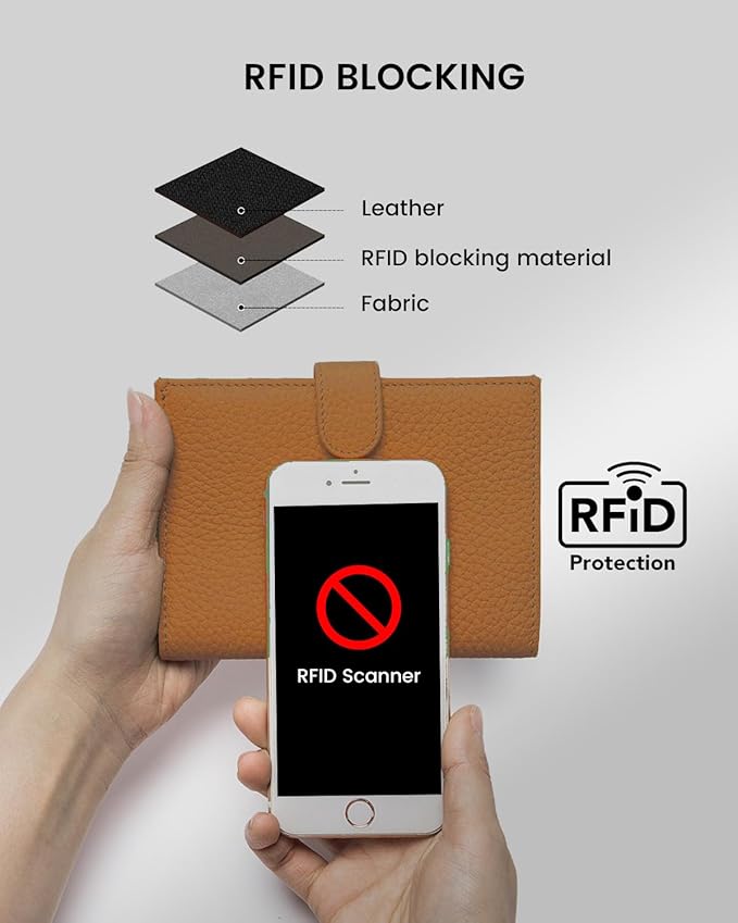 Karmiir RFID Passport Holder Travel Wallet Compact for Women, Leather Passport Wallet with Card Holders,Zippered Coins Pocket and Cash Compartment, Brown