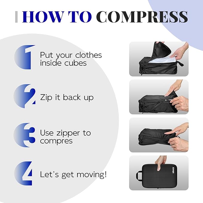 6 Set Compression Packing Cubes for Travel, Suitcases and Carry On, Luggage Organizer Bags for Travel Accessories