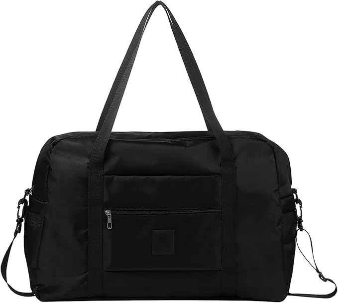 Folding Duffle Bag for Travel – Large Capacity Waterproof Oxford Cloth Weekender Carry On Tote with Crossbody strap, Lightweight Foldable Gym and Overnight Bag (1, Black, Large)
