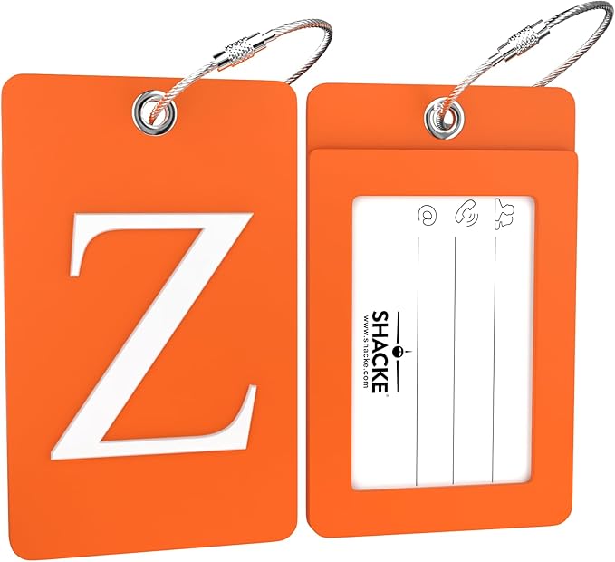 Shacke Luggage Tag Initial – Fully Bendable Tag w/Stainless Steel Loop - Orange (Letter Z)