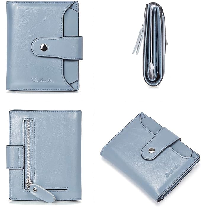 BOSTANTEN Women Leather Wallet RFID Blocking Small Bifold Zipper Pocket Wallet Card Case Purse with ID Window