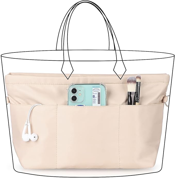 Sightor Nylon Handbag Organizer Insert - Purse Tote Shaper in Bag (Beige, Medium)