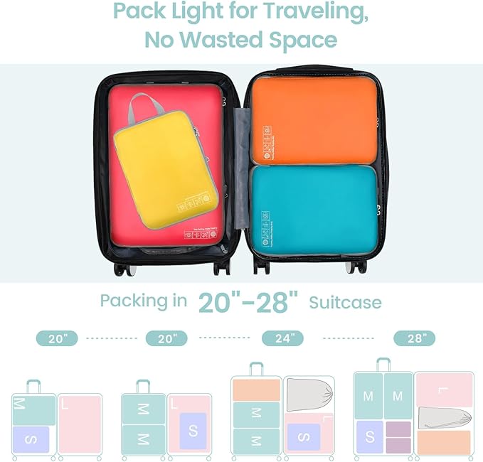 Cambond Compression Packing Cubes for Travel - 4 Piece Expandable Luggage Packing Organizers Bags Set, Lightweight Compression Cubes for Travel Essentials Carry on Suitcases, Multi-color