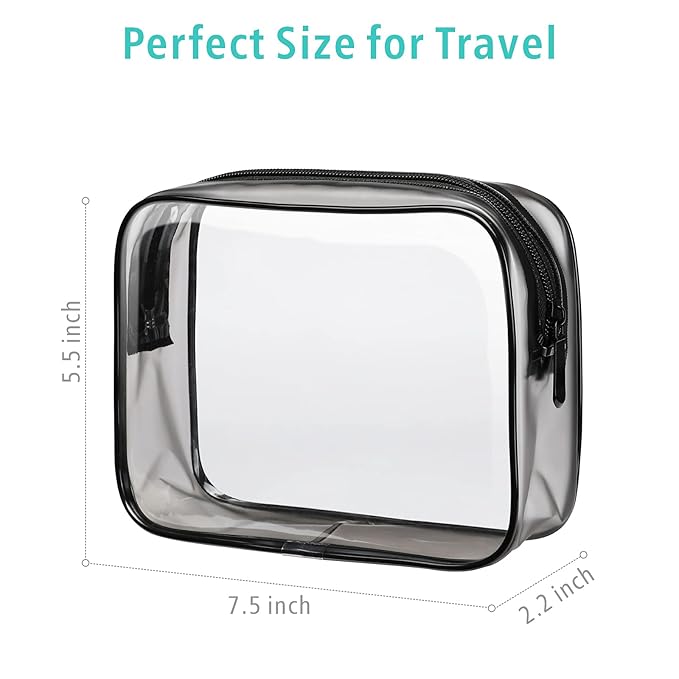 F-color TSA Approved Toiletry Bag 3 Pack Medium - Clear Makeup Bag Travel Quart Size for Women Men, Clear Cosmetic Bag Airport Airline Compliant Carry on Bag, Black Matte
