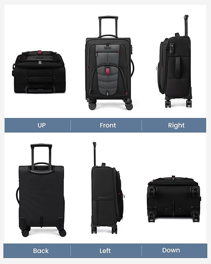 LOVEVOOK Business Softside Checked Luggage with 15.6/17.3 Inch Laptop Compartment, 24 Inch Checked Suitcase with Spinner Wheels Large Capacity Luggage with TSA Lock for Business Trip Travel Grey&Black