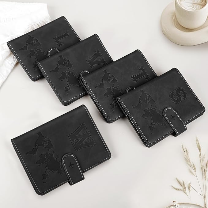 Passport Holder Wallet Cover Personalized Letter A-Z Travel Wallet RFID Blocking Passport Cover Wallet Case for Travel Passport Book Holders for Women and Men, Black-W