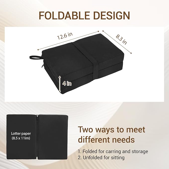 Multi-Functional Stadium Seat Cushions 2 Pack, Waterproof Oxford Filled with High Resilence Sponge, for Any Outdoor Events Use (Black - Foldable)