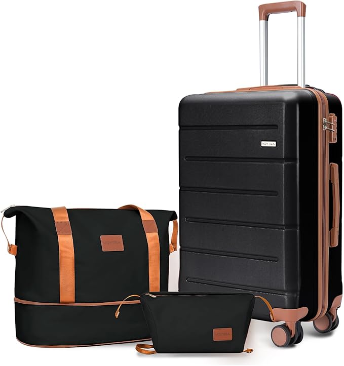 3-Piece Luggage Set with 20” Carry On,ABS Hardside Suitcase with Spinner Wheels & TSA Lock, Easy-Control Rolling Suitcase for Business Trips & Weekend Getaways (20/TB/DB Black)