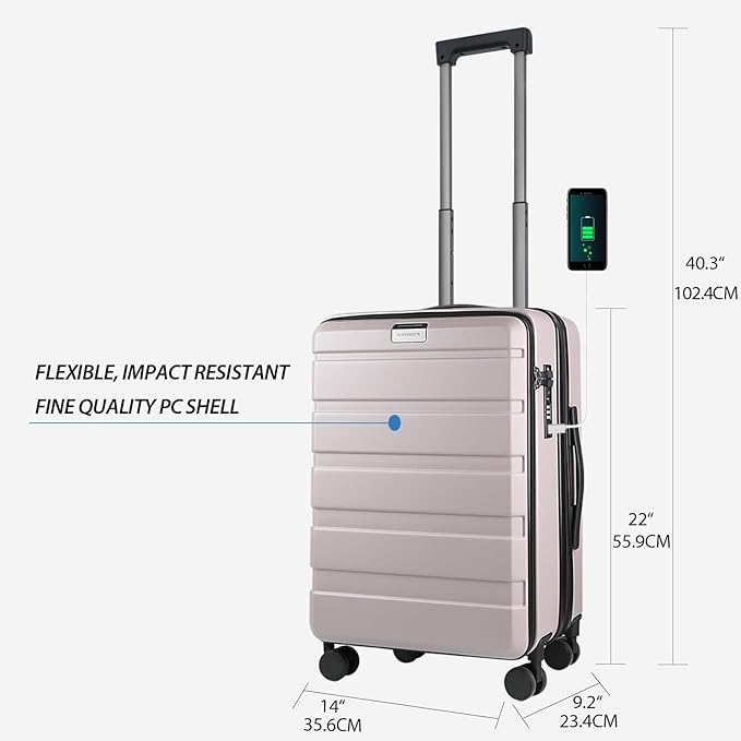 KROSER Carry On Luggage with Spinner Wheels & Built-in TSA Lock, Expandable Top Opening Hard Shell Suitcase Large Capacity Durable Rolling Luggage with USB Port, Carry-On 20-Inch, Matte Purple/Pink