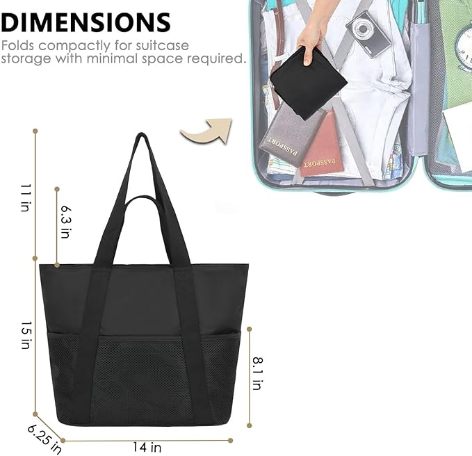 Fammart Mesh Beach Bag, Large Beach Tote with Zipper Pocket, Toys Pool Bag for Family Travel Vacation Cruise Essentials
