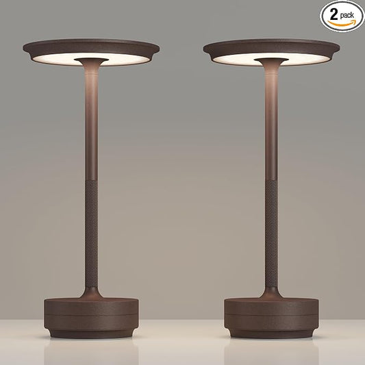 TBBGA 2 Pack Rechargeable Table Lamps Cordless, 5000mAh Outdoor Table Light | 3 Color Stepless Dimming Portable LED Table Lamp with Memory Function, for Home/Dinner/Patio/Restaurant.(Rust)